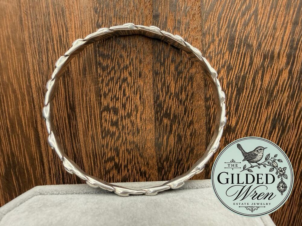 Sterling Silver 3D Rose Floral Bangle Bracelet 2.5” Opening 24.52g
